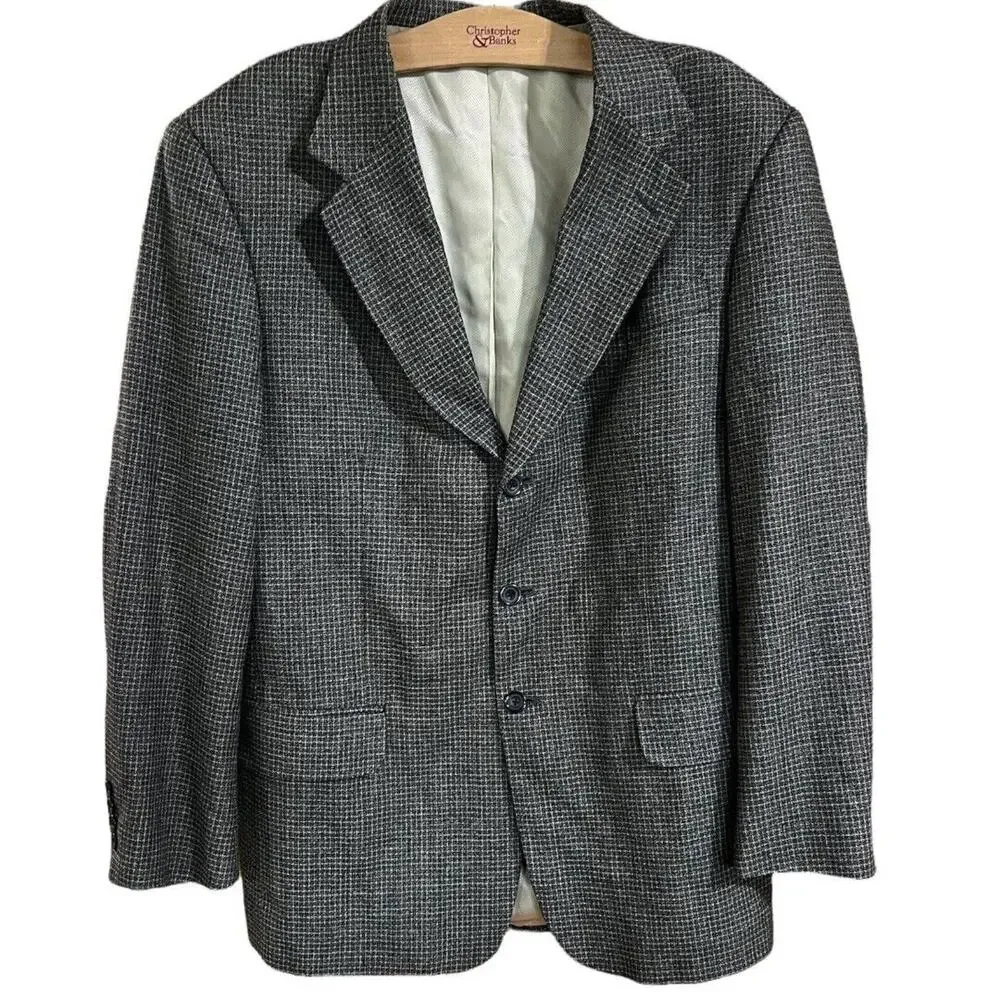 Oscar De La Renta Menswear Silk and Wool Blend Tweed Print Blazer 3 Button 42L